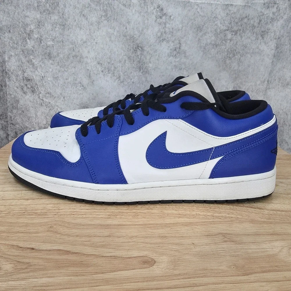 Jordan 1 Low Men Size 14 Hyper Royal White Black Retro Basketball Shoes 553558